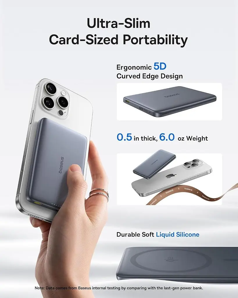 Зовнішній акумулятор Baseus PicoGo AM41 Ultra-Slim Qi2 Magnetic Power Bank 10000 mAh 27W - бездротове зарядне чорне - фото 4