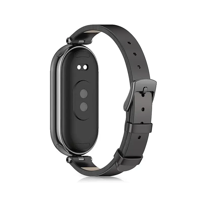 Шкіряний ремінець MiJobs для фітнес-браслета Xiaomi Mi Band 3 и 4 Type A чорний, тримач - чорний - фото 2
