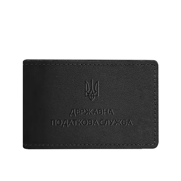 Шкіряна обкладинка на посвідчення Державної податкової служби Чорна - фото 6