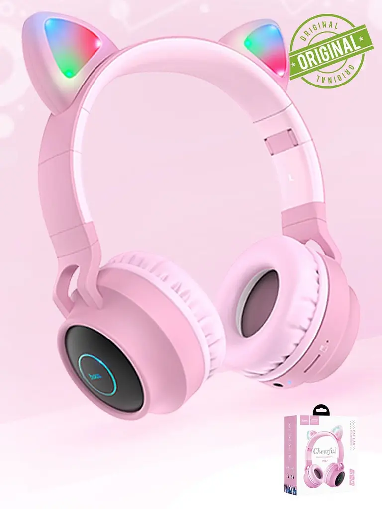 Беспроводные накладные наушники Hoco W27 Cat ear розовые - фото 2