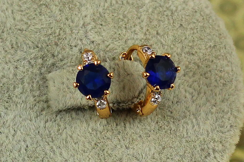 Сережки дитячі Xuping Jewelry глобус із синім каменем 1,2 см золотисті - фото 3