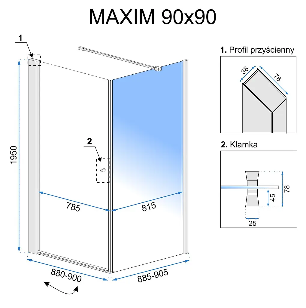 Душова кабіна Rea Maxim 90x90 L REA-K0263, Хром, Ліва, прозорий - фото 7