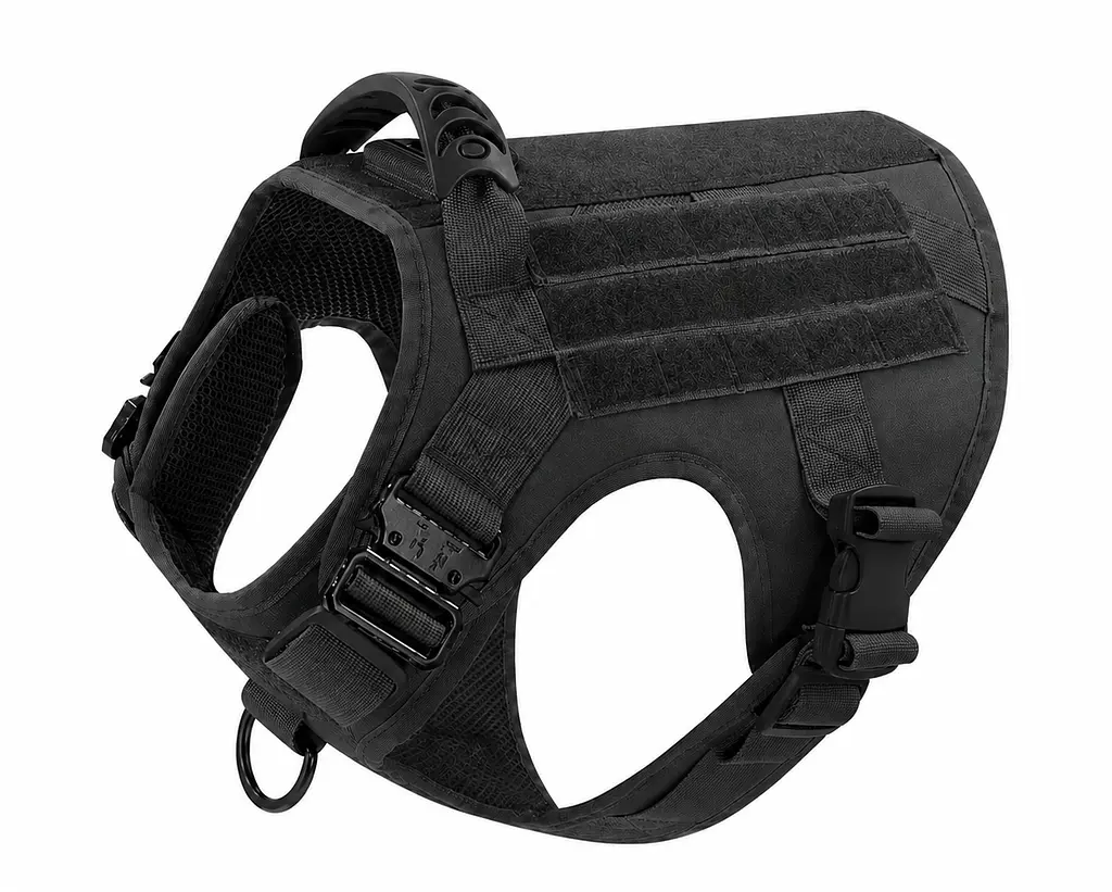 Шлейка для собак Tactical K9, металева пряжка фастекс і система MOLLE Чорний, S