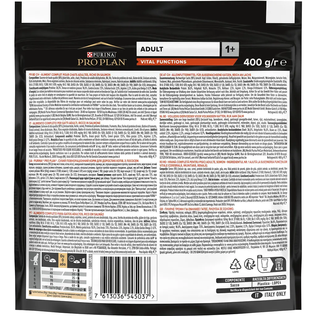 Сухой корм для взрослых кошек Purina Pro Plan Adult 1+ Vital Functions, с лососем, 400 г (12372505) - фото 2