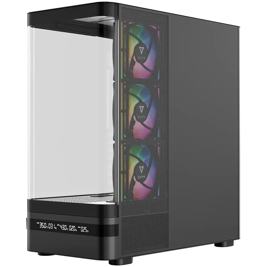 Корпус ModeCom VOLCANO AQ200 ARGB MIDI FRONT LCD 4x120mm fans BLACK без БЖ ATX - фото 3