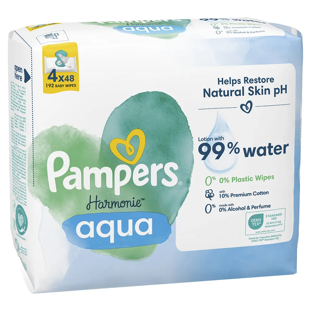 Набор детские влажные салфетки Pampers Harmonie Aqua 192 шт. (4 уп. по 48 шт.) - фото 2