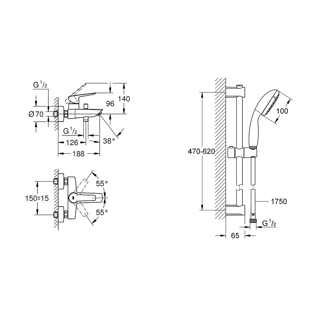 Змішувач для ванни Grohe QuickFix Start Black UA30330702, Чорний матовий - фото 2