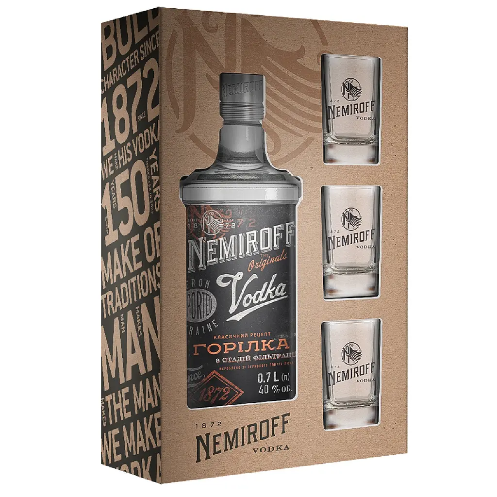 Сувенирный набор Nemiroff Originals 40% 0.7 л + 3 рюмки - фото 3
