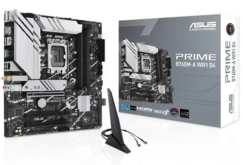Материнська плата LGA1700, Asus PRIME B760M-A WIFI D4, B760, 4xDDR4, Int.Video(CPU), 4xSATA3, 2xM.2, 3xPCI-E 16x 4.0, Realtek 7.1, Realtek 2.5Gb, WiFi 6, Bluetooth 5.2, 5xUSB3.2/7xUSB2.0, HDMI/DP, MicroATX