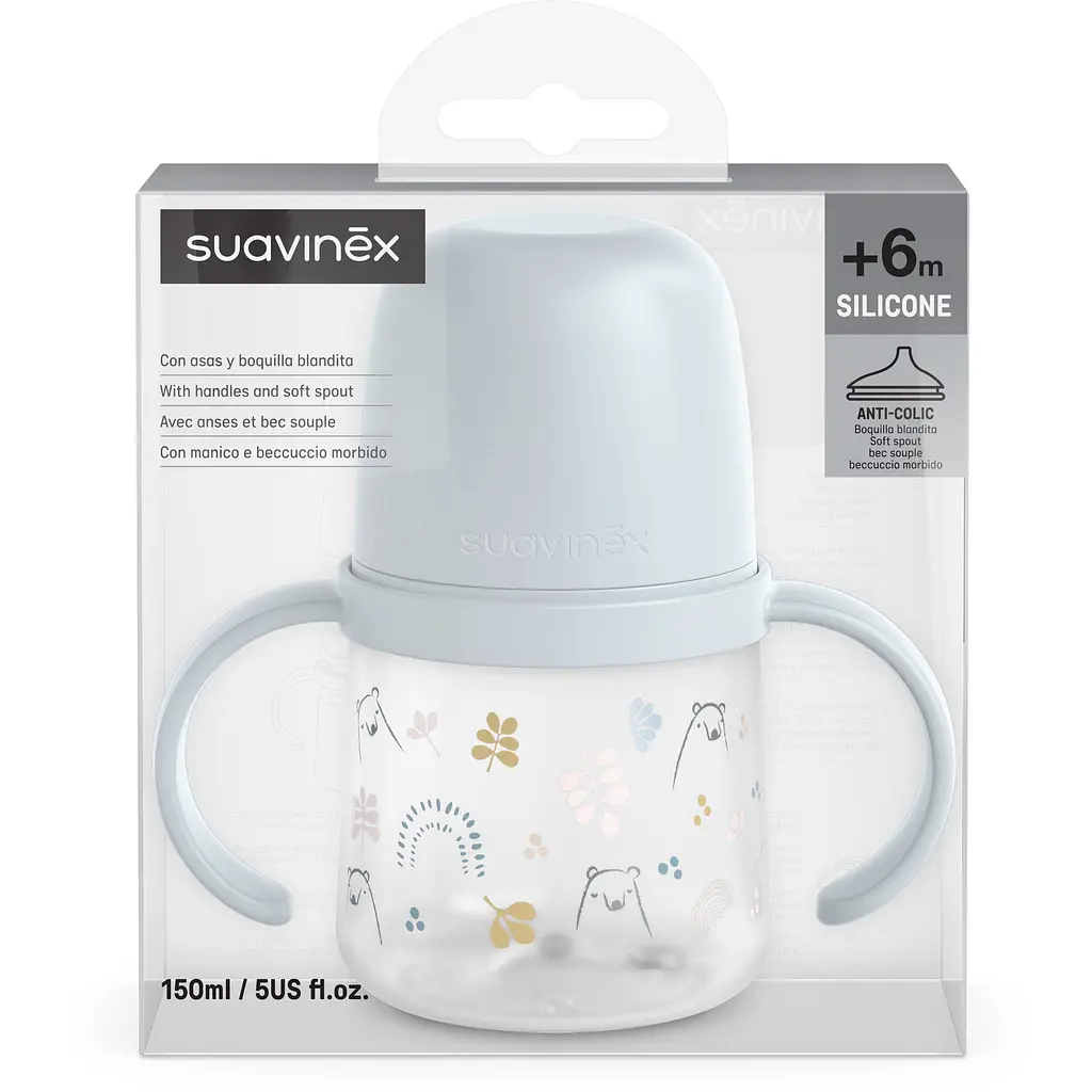 Чашка з силіконовим носиком Suavinex Bear family 150 мл +6 місяців блакитна (308674) - фото 5