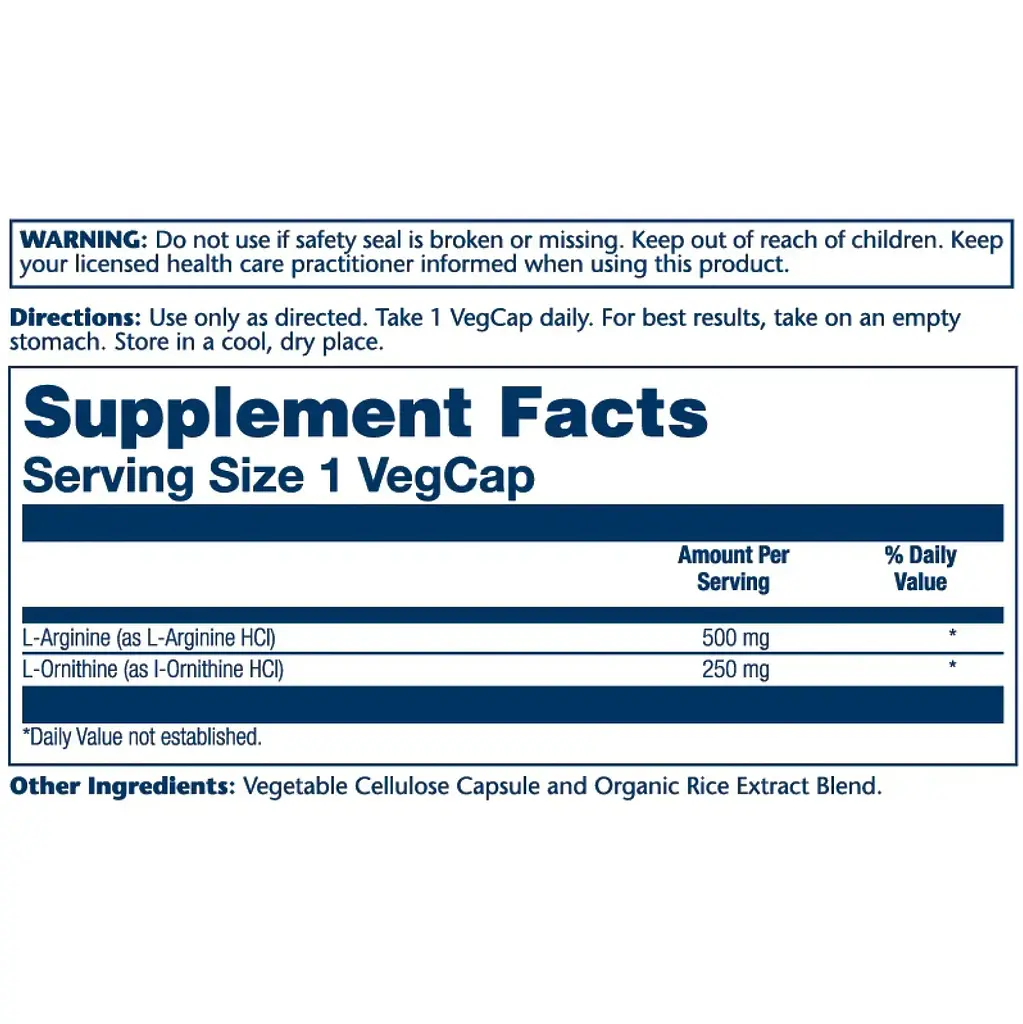 Аргінін + орнітин Solaray L-Arginine L-Ornithine 750 мг 50 веганських капсул - фото 2