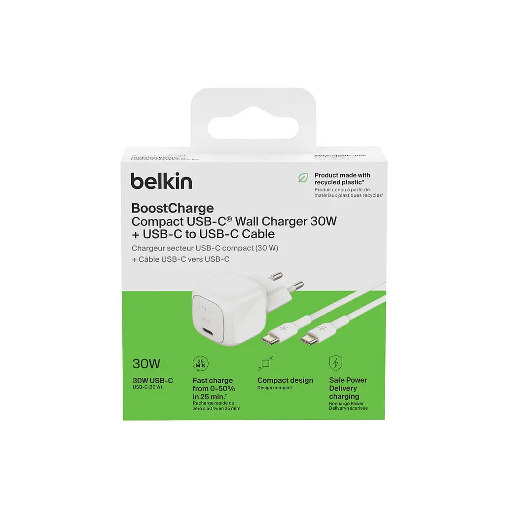 Belkin Зарядное устройство 30Вт USB-С PD PPS, кабель USB-С > USB-C, 1 м, PVC, белый - фото 7