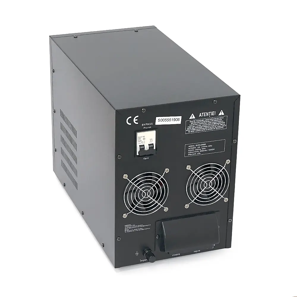 Стабилизатор напряжения Conter HIBRID 20000 VA-V2/15000W однофазный, сервопривод, напольного монтажа, LED дисплей, диапазон130-260V, AC230±3%, клемная колодка, 220x335x230mm, 19.1kg - фото 2