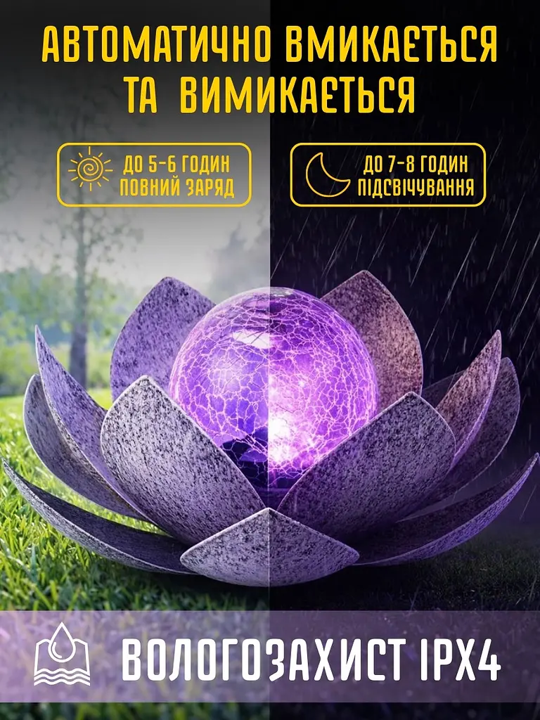 Садовий світильник на сонячній батареї — Лотос - фото 3