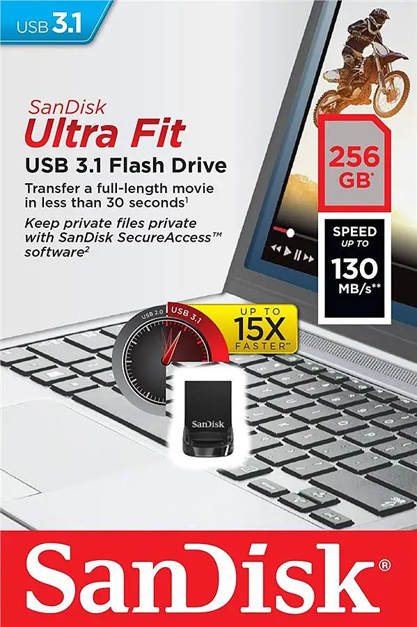 Накопичувач 256GB USB 3.1 Type-A Ultra Fit SanDisk teh0013386 - фото 4