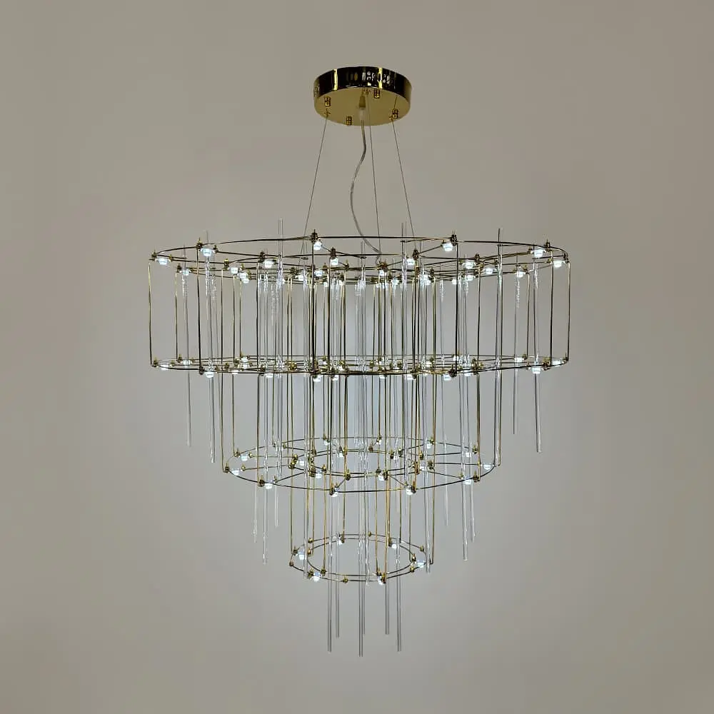 Невесомая золотая трехъярусная люстра Ø 80 см Ст. MJ205-800 Titanium | Line F - фото 6