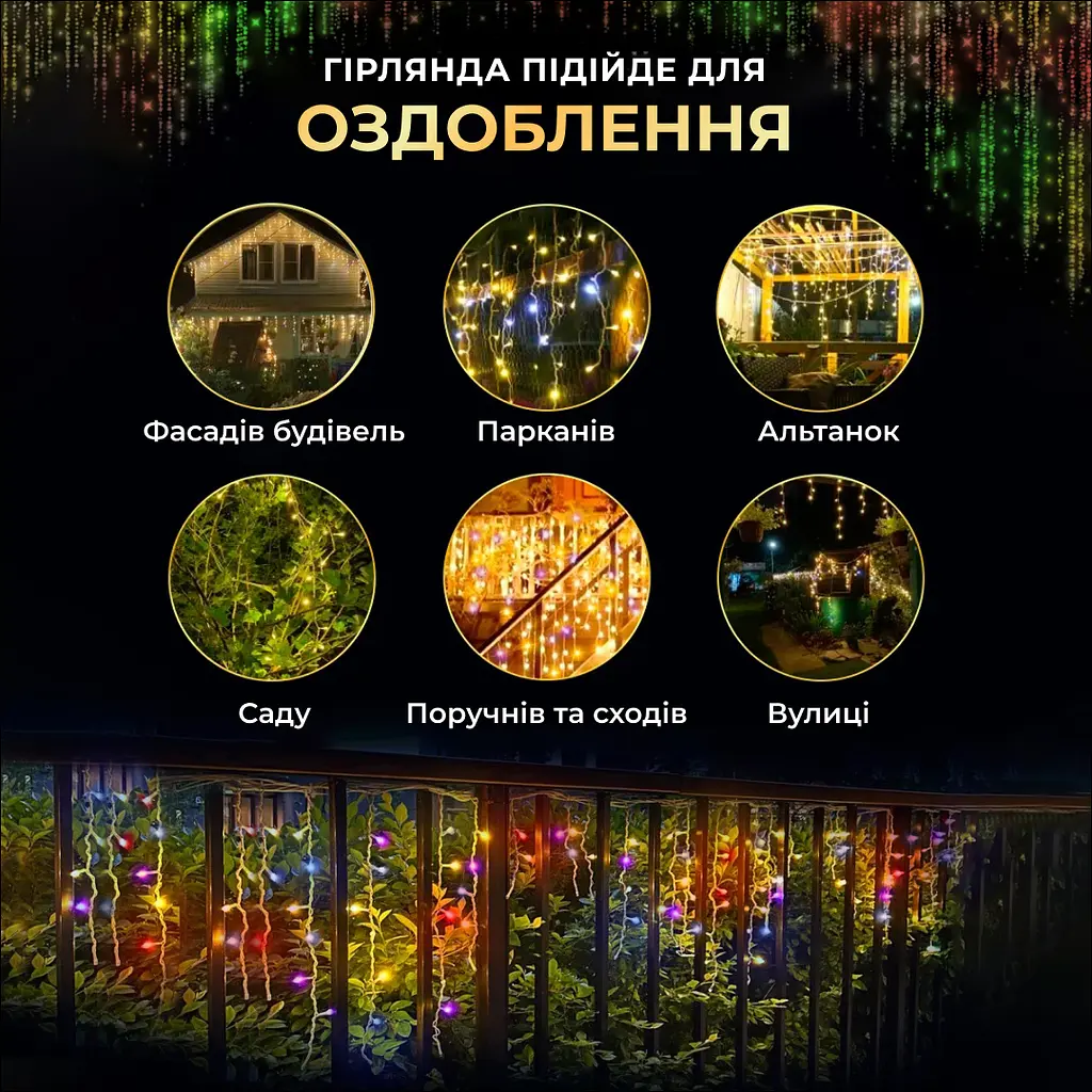 Гирлянда GarlandoPro Бахрома уличная 390 LED 20 м черная, мультиколор (20MBML) - фото 9