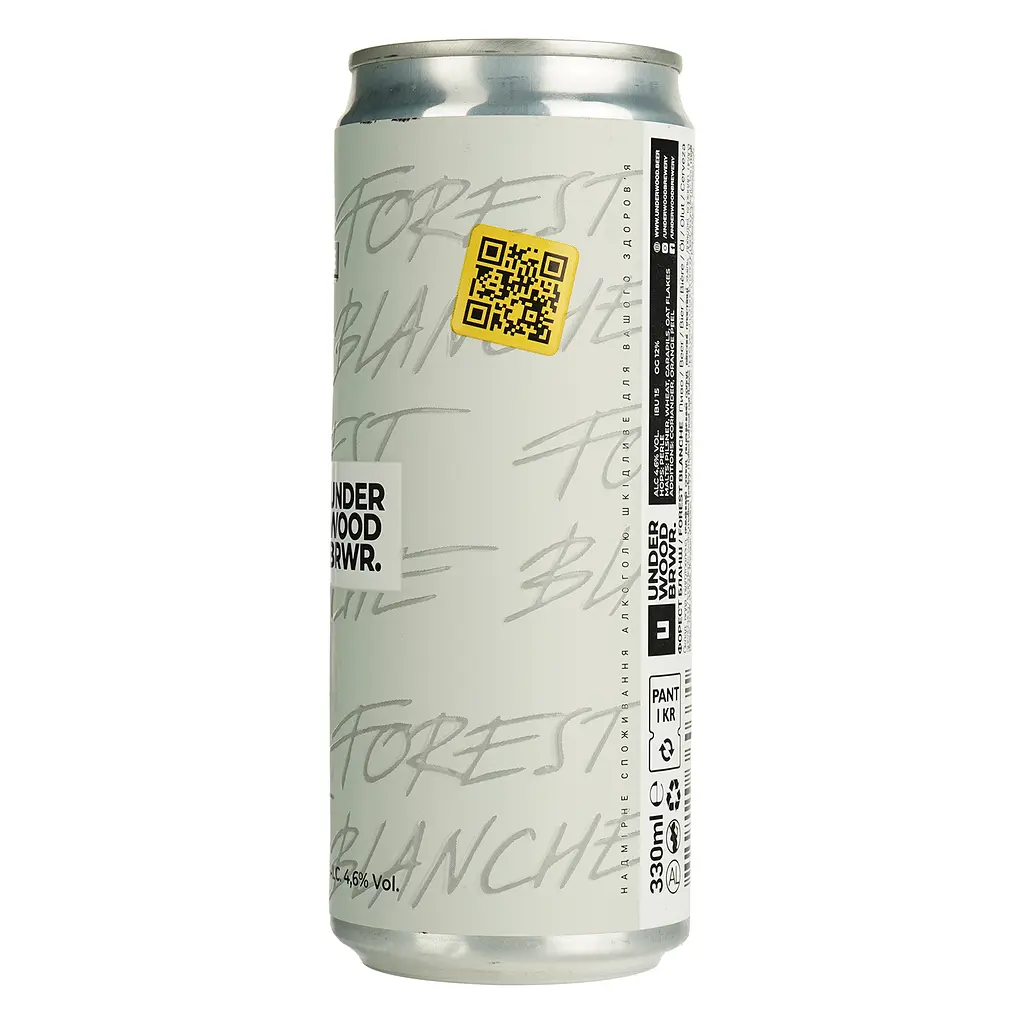 Пиво Underwood Brewery Forest Blanche, светлое, нефильтрованное, 4,6%, ж/б, 0,33 л (870723) - фото 2