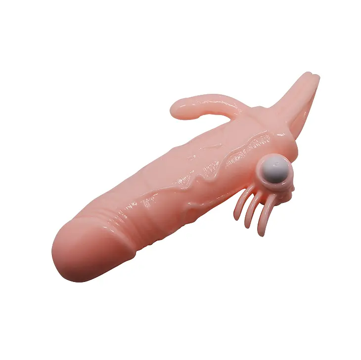 Насадка на пеніс із вібрацією Lybaile Brave Men Vibrating Sleeve Flesh, +3 см (тілесний) - фото 6