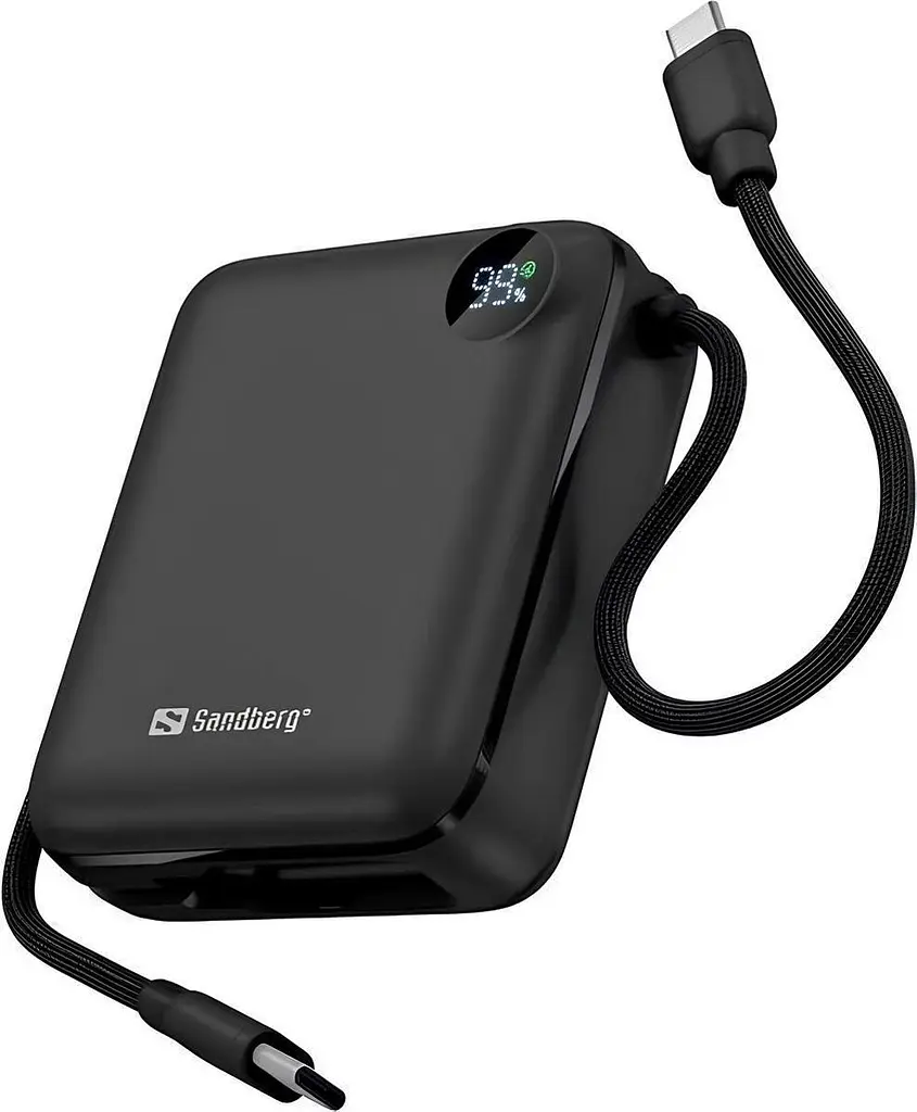 Портативний акумулятор Sandberg 10000mAh 20W PD QC3.0 USB-C In / Out PowerThru with built-in 2xUSB-C cables - фото 3