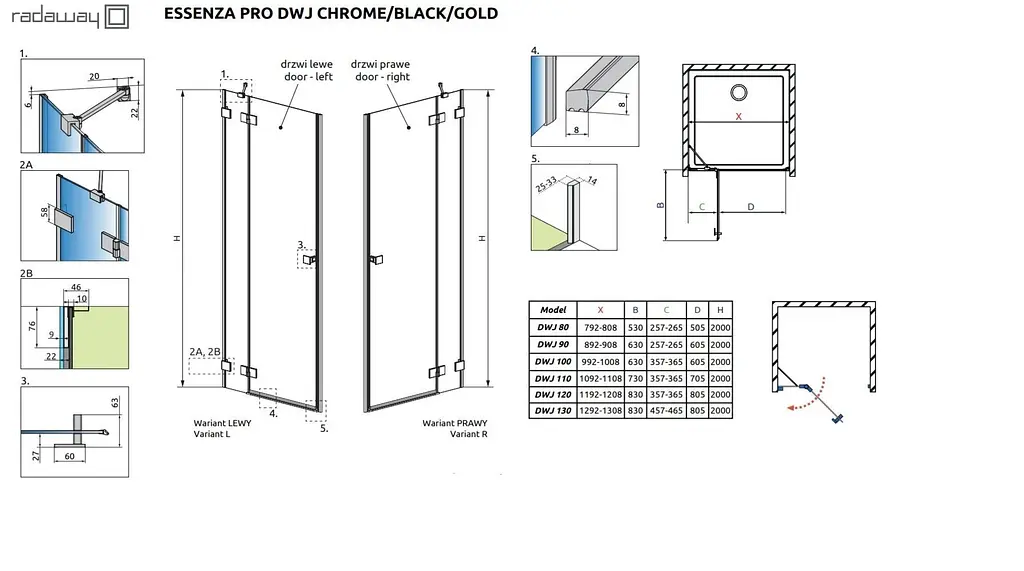 Душові двері Radaway Essenza Pro Black DWJ 120 см 10099120-54-01R - фото 2