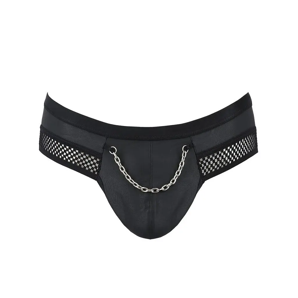 Чоловічі труси з ланцюжком Passion 030 SLIP TOM L/XL Black, екошкіра, відкриті сідниці - фото 5