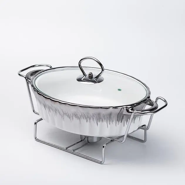 Марміт Yiwu HP1024 мармітниця з кришкою на підставці овальна 35 см x 22 см x 6 см Білий - фото 5