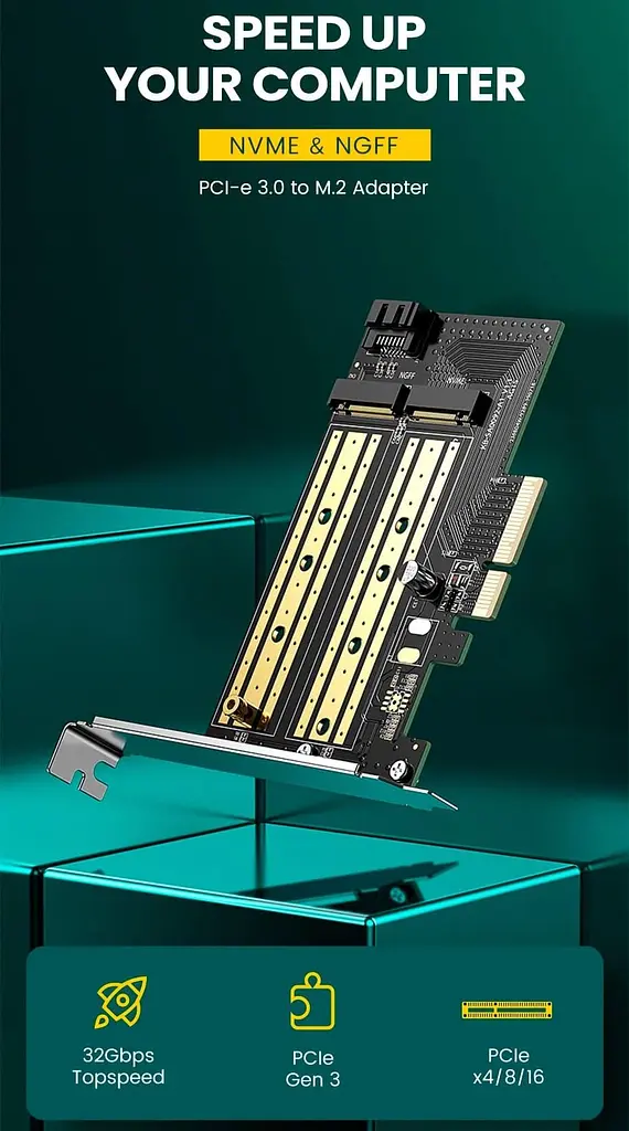 Контроллер Ugreen PCI-E 3.0 для SSD M.2 NVMe + M.2 NGFF CM302 (70504) - фото 6