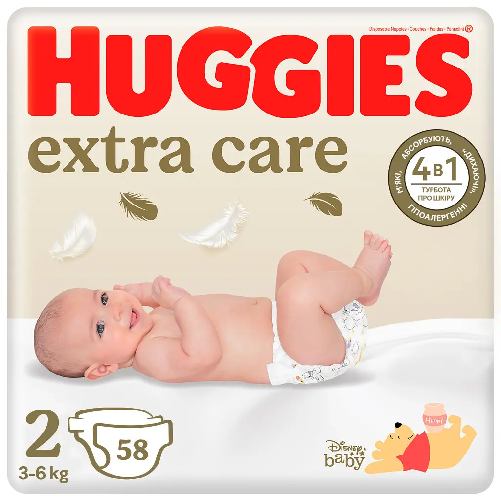 Підгузки Huggies Extra Care 2 (3-6 кг) 58 шт. (5029053578071)
