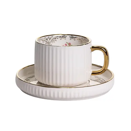 Столовый набор посуды тарелок и чашек 32 предмета на 6 персон Золотой Кант фарфоровый Yiwu TH-32 - фото 3