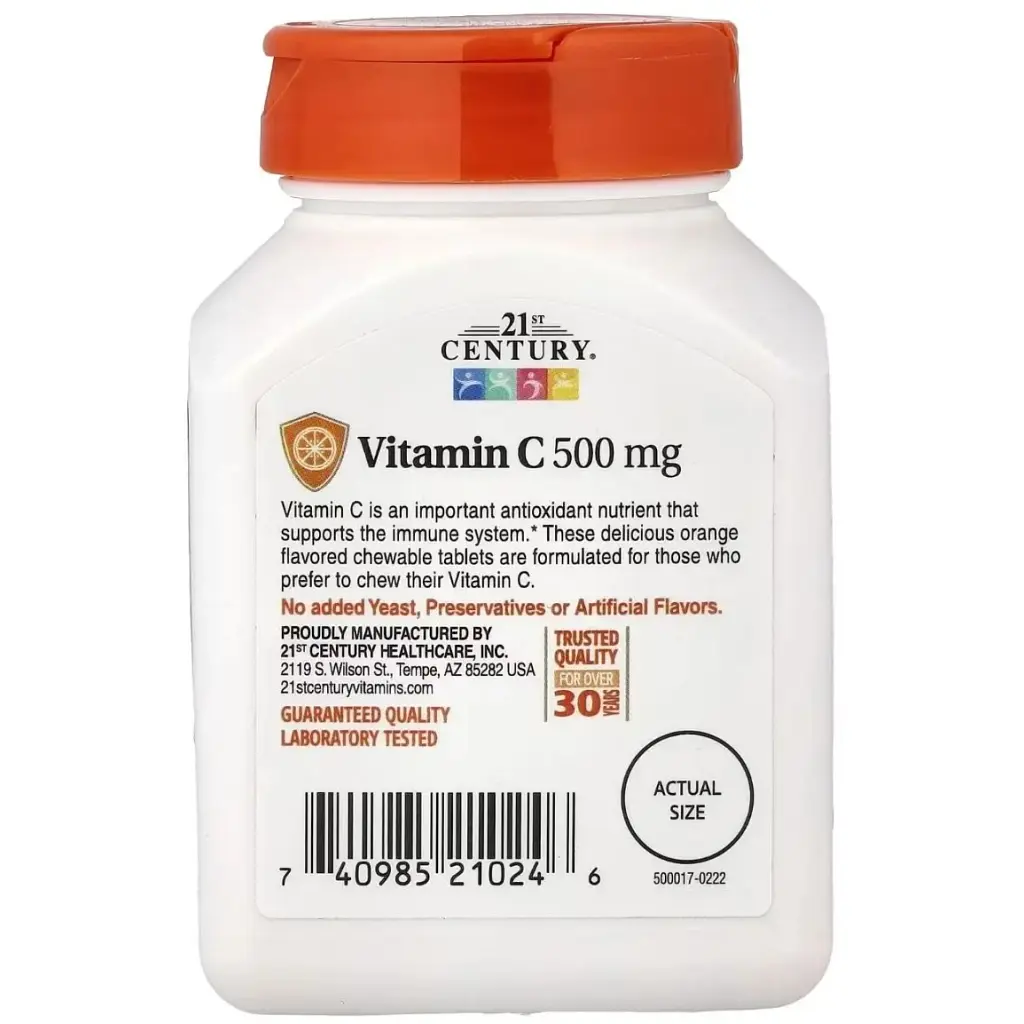 Витаминно-минеральный комплекс 21st Century Витамин C, 500 мг, вкус апельсина, Chewable Vitamin C, 110 жевательн (CEN21024) - фото 3