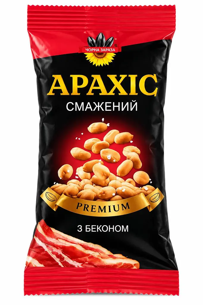 Арахіс смажений Чорна Зараза Premium зі смаком бекону, 50 г. 40 штук