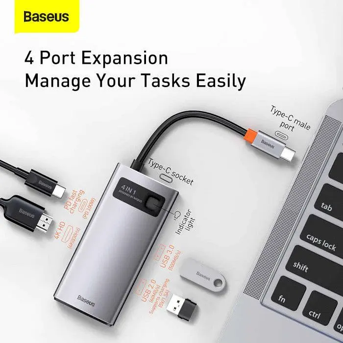 USB-хаб Baseus Metal Gleam Series 4-in-1 Multifunctional Type-C Hub Docking Station Gray (CAHUB-CY0G) [75254] - фото 5