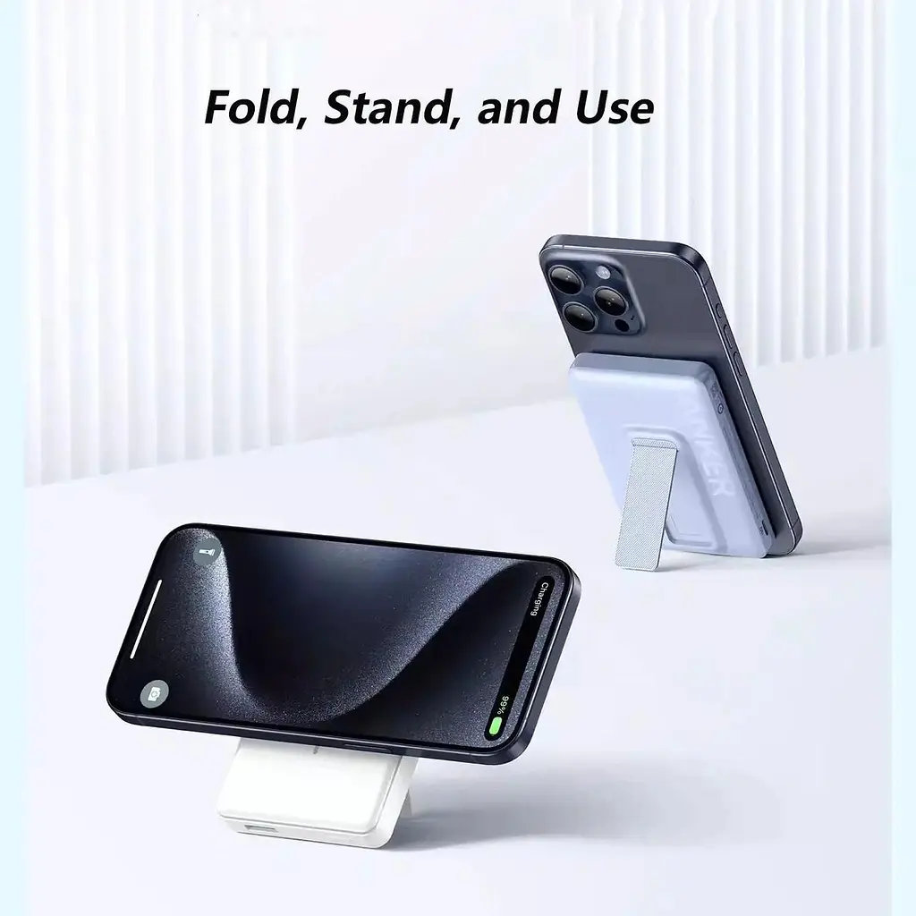 Магнитный павербанк Anker MagGo 10 000 mAh 20 W с беспроводной зарядкой и подставкой белый - фото 4