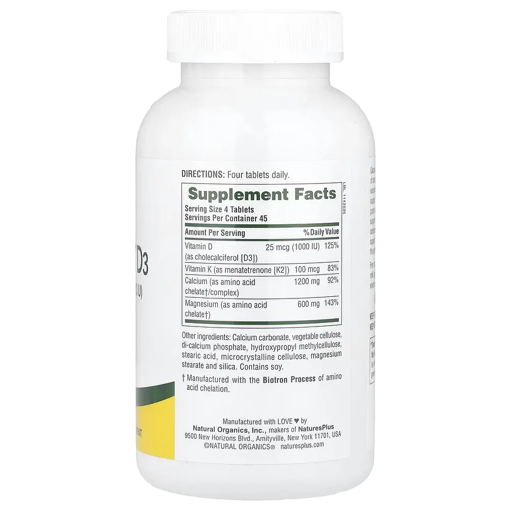 Вітаміни та мінерали Natures Plus Cal/Mag/Vit D3 with Vitamin K2, 180 таблеток - фото 2