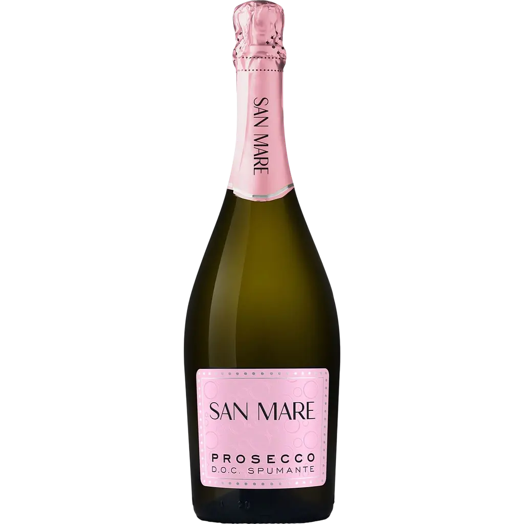 Набор: вино игристое San Mare Prosecco DOC Spumante экстрасухое белое 11% 0.75 л + десерт Bonjour Konti вкус клубники со сливками 232 г - фото 2