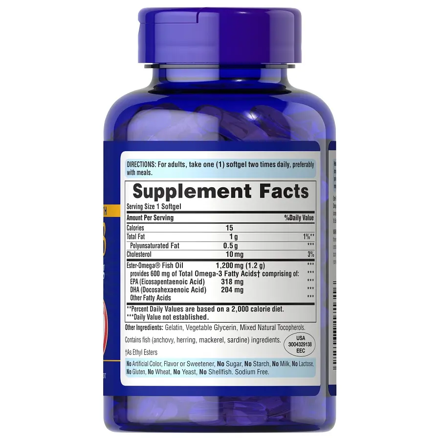 Жирные кислоты Puritan's Pride Double Strength Omega-3 Fish Oil 1200 mg 90 капсул - фото 2