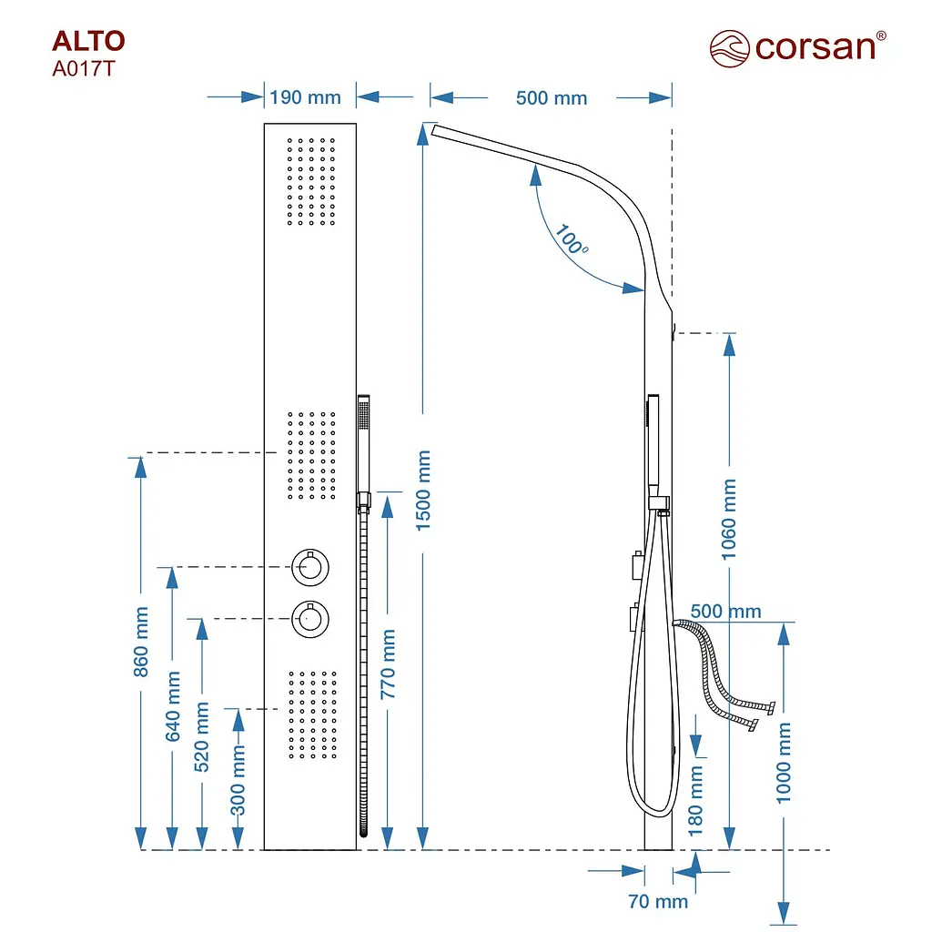 Душова панель Corsan Alto white з термостатом A017TWH, Хром - фото 2