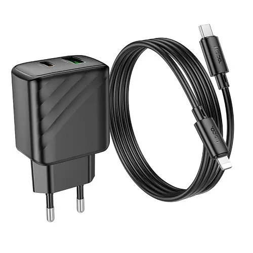 Сітчастий зарядний пристрій HOCO CS23A Sunlight dual-port PD30W+QC3.0 charger set(C to iP) чорний - фото 5