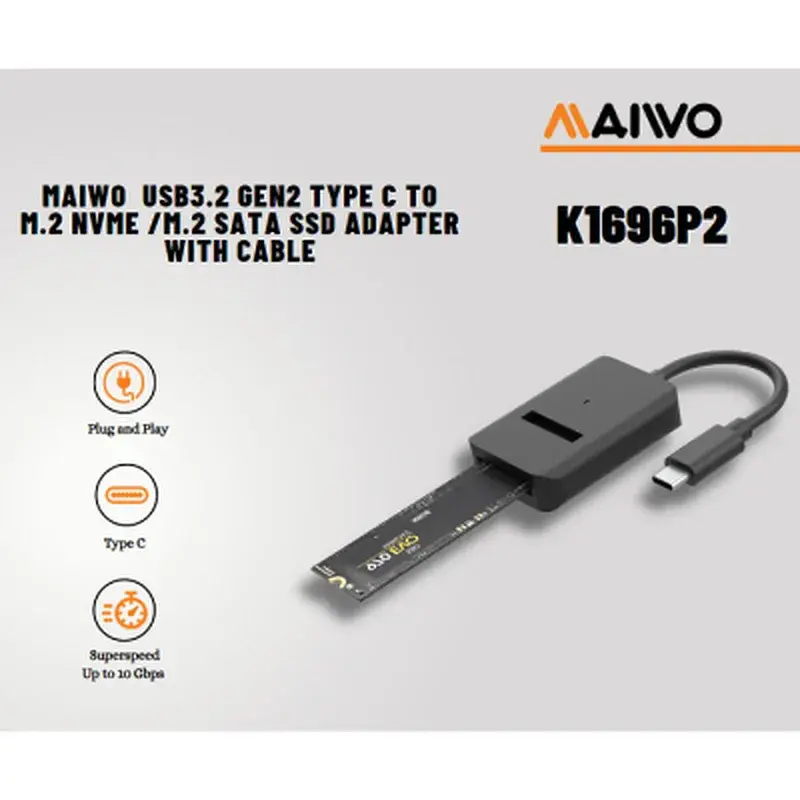 Кишеня зовнішня Maiwo M.2 NVMe/SATA SSD combo USB3.2 Gen2 Type-C (K1696P2) - фото 3