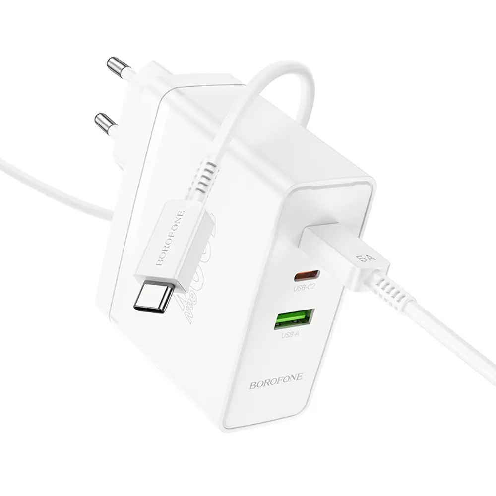 Зарядний пристрій Borofone BN11 USB/2 Type-C PD 100W білий + кабель Type-C to Type-C - фото 3