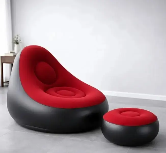 Надувне садове крісло з пуфиком Air Sofa Comfort велюрове 110 × 100 × 75 см  вініл з вологостійким флокованим покриттям Червоний  - фото 2