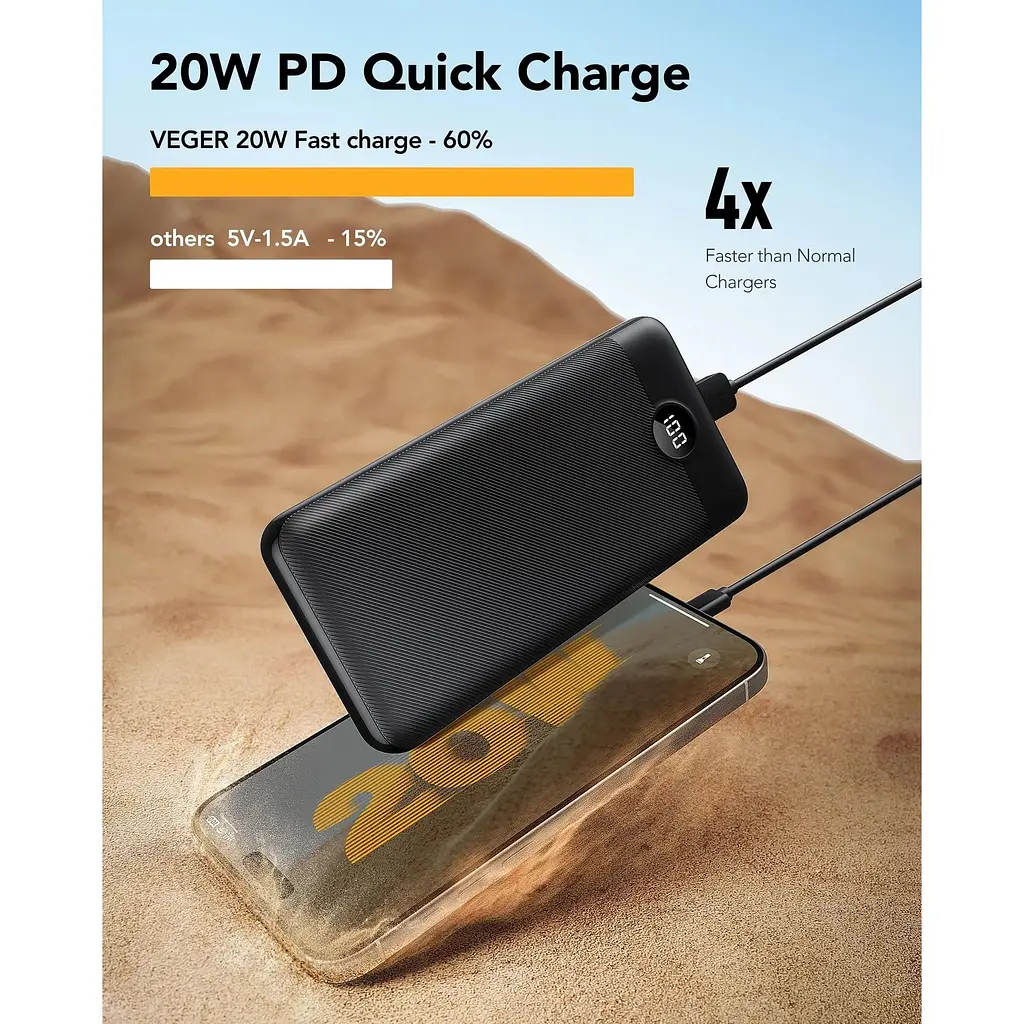 Портативный аккумулятор VEGER V2708 20W 27000mAh black - фото 2