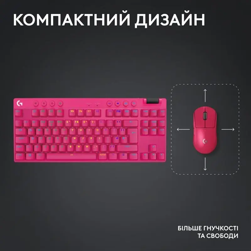 Клавiатура бездротова Logitech G PRO X TKL Lightspeed Magenta (920-012159) - фото 7