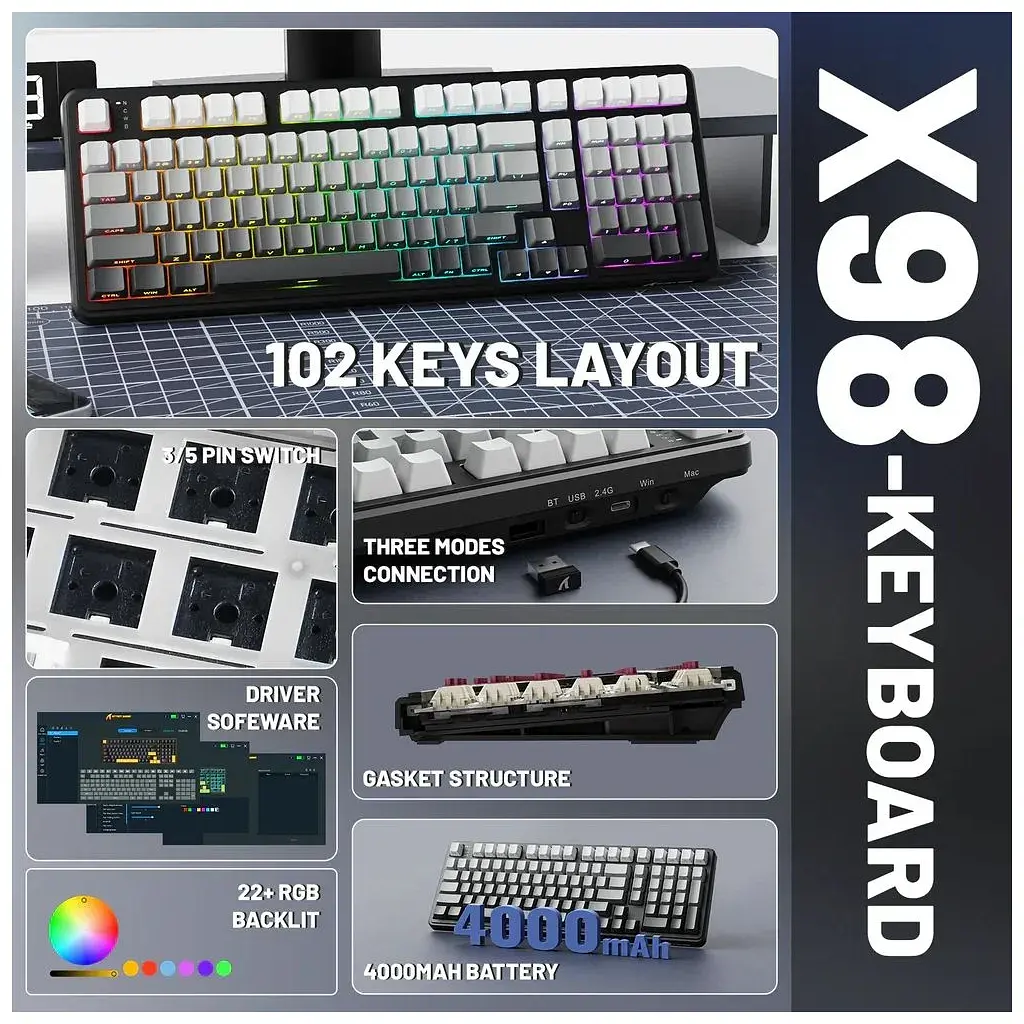 Клавіатура Attack Shark X98 RGB Wireless/Bluetooth/USB UA Moonlight Night (X98ML_AS) - фото 5