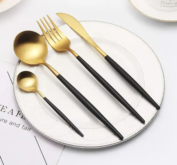 Набір столових приладів A-Plus Cutlery set Gold на 1 персону 4 предмети Золотий - фото 3