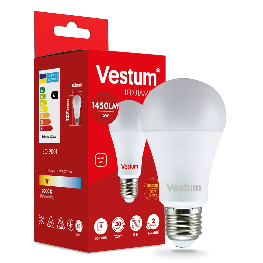 Світлодіодна лампа Vestum A65 15W 3000 K 220V E27 1-VS-1102 - фото 3