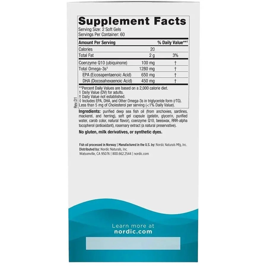 Омега 3 + Коэнзим Q10 Nordic Naturals Ultimate Omega + CoQ10 1000 мг 120 капсул - фото 2