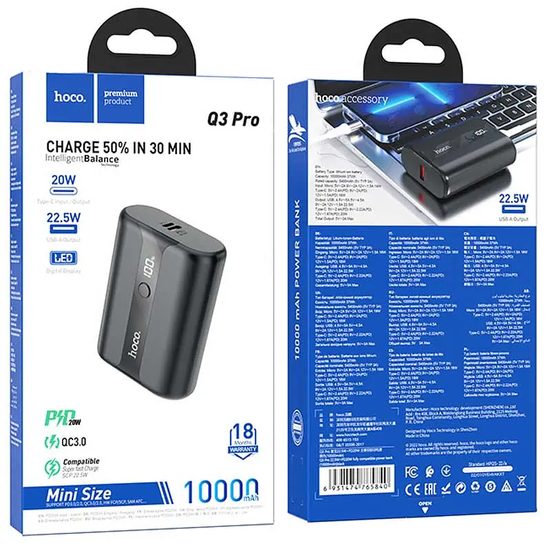 Портативний ЗП Power Bank Hoco Q3 Pro 22.5W+PD20W 10000 mAh Black - фото 6
