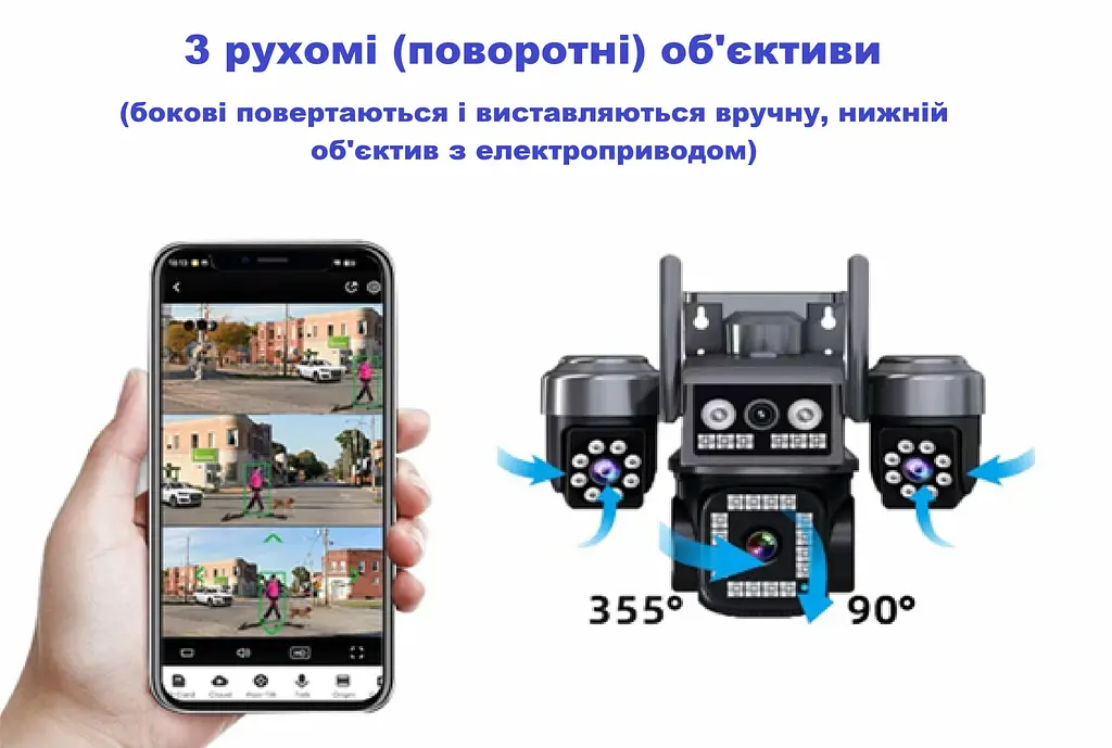 Вулична WiFi IPкамера C011W   15Мп  чорна 3 незалежних об'єктиви поворотні - фото 6